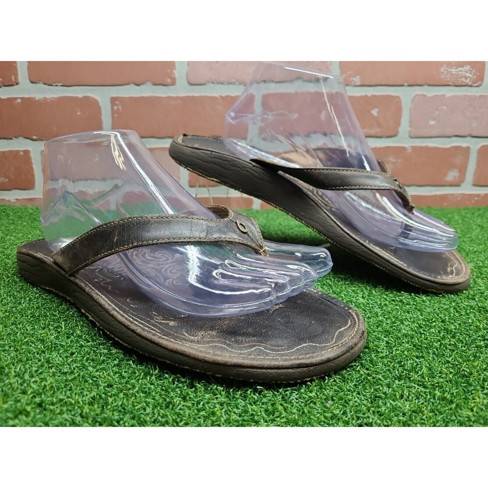 OluKai Womens Paniolo Leather Sandals Natural Saddle‎ Stitching Size 11 EUR 41